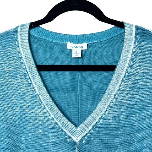 Sundance CeCe V-Neck Lightweight Cotton Sweater Boho Faded Turquoise Size Small - Picture 3 of 9